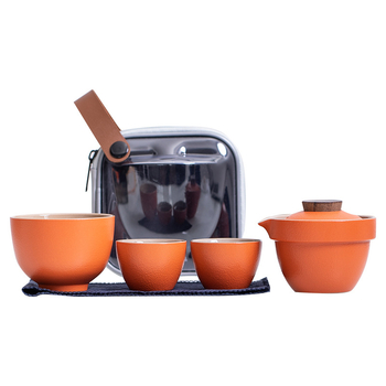 Set de ceai din ceramică pentru exterior: 1 ceainic și 3 cești, kit portabil Gongfu, cadou