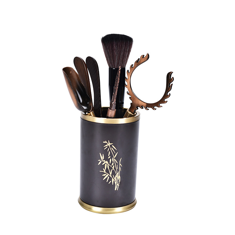 Set Gongfu pentru ceremonia ceaiului, Şase Domni, cu design din lemn dublu electric, include clips pentru ceai, ceașcă cu furculiță, stilou de întreținere a ceainicului, cuțit Pu'er și pachet de accesorii