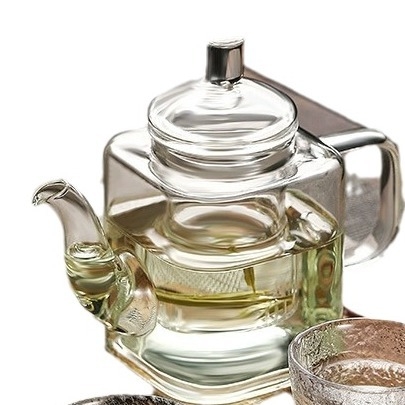 Ceainic din sticlă borosilicată, cu filtru, mic, transparent, pentru ceai negru și ceai verde