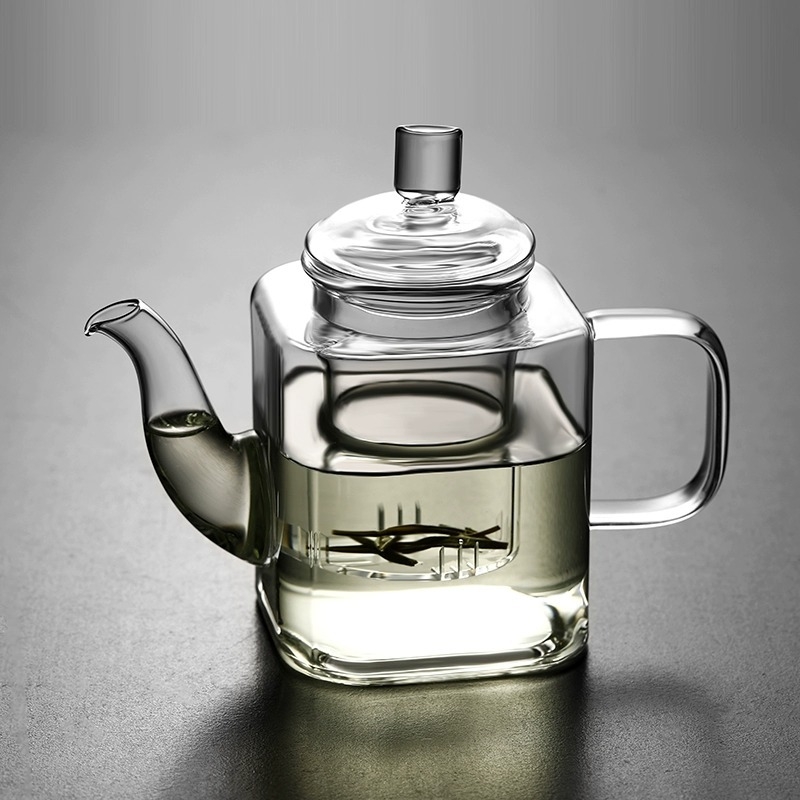 Ceainic din sticlă borosilicată, cu filtru, mic, transparent, pentru ceai negru și ceai verde