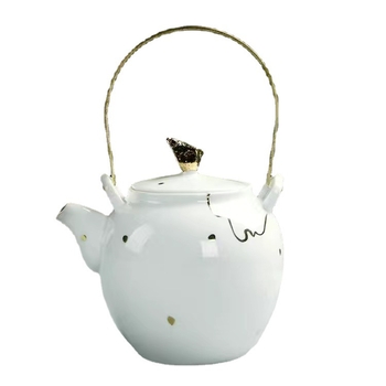 Un ceainic ceramic cu mâner de ridicare, parte a unui set de ceai în stil chinezesc, include ceașcă de ceai, design personalizabil.