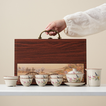 Gongfu set ceai din porțelan – set ceramic complet pentru casă și birou, stil chinezesc, lux discret