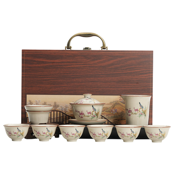 Gongfu set ceai din porțelan – set ceramic complet pentru casă și birou, stil chinezesc, lux discret