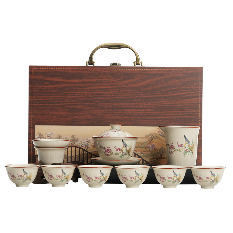 Gongfu set ceai din porțelan – set ceramic complet pentru casă și birou, stil chinezesc, lux discret