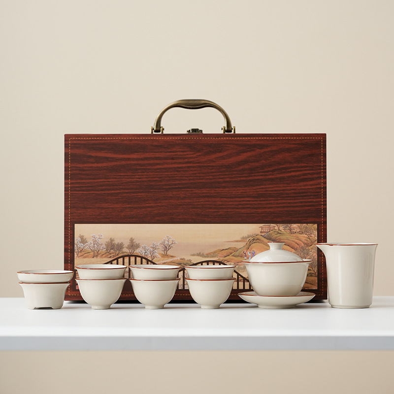 Gongfu set ceai din porțelan – set ceramic complet pentru casă și birou, stil chinezesc, lux discret