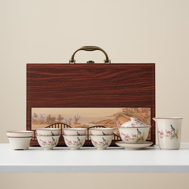 Gongfu set ceai din porțelan – set ceramic complet pentru casă și birou, stil chinezesc, lux discret
