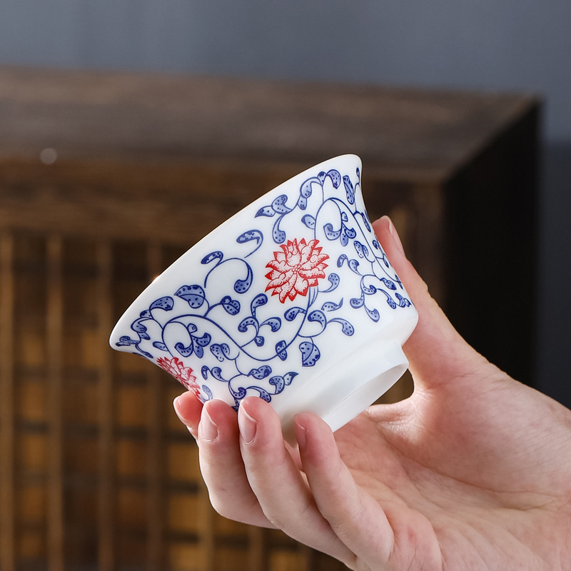 Gaiwan ceramic mare, cu decor albastru-auriu, set Gongfu pentru ceremonia ceaiului, stil retro chinezesc
