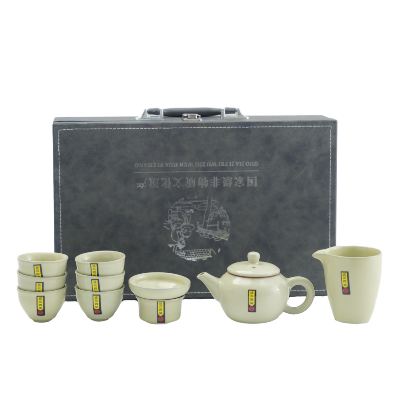 Set de ceai ceramic Ru Kiln, kung fu, în cutie cadou, set complet pentru uz casnic, cu imprimare a logo-ului