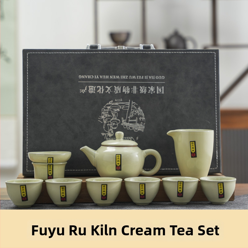Ru Kiln keramický kung fu čajový set v darčekovej sade, kompletný domáci set čajníka s logom
