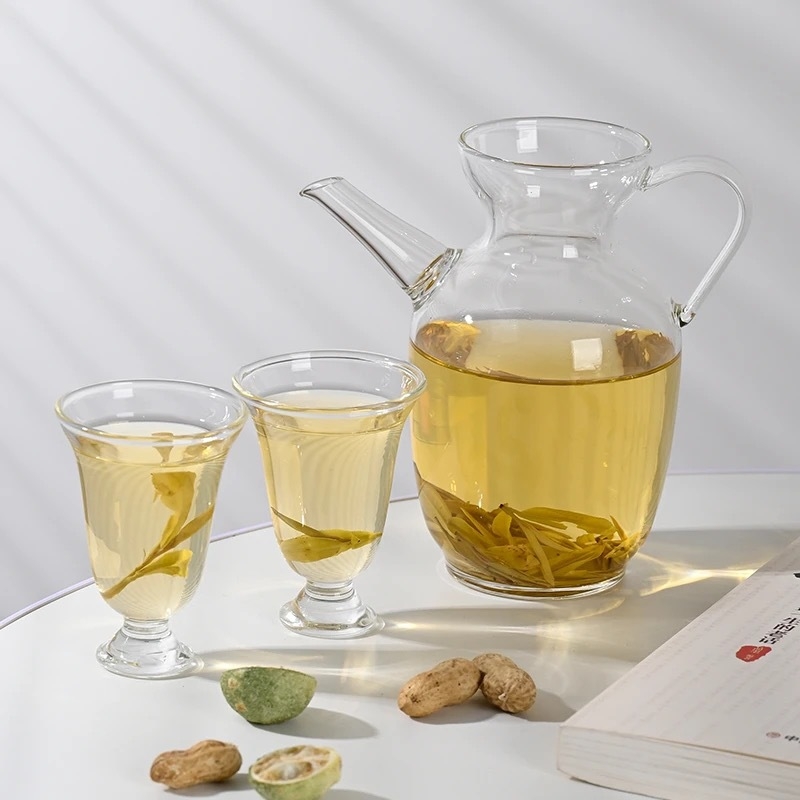 Ceainic în stil Song, cu filtru încorporat pentru ceai verde, sticlă borosilicată de înaltă rezistență la căldură, pentru uz casnic, stil nou chinezesc pentru infuzare la rece.