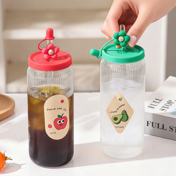Cană din sticlă cu capac și pai pentru suc și ceai cu lapte, pentru femei, vară, rezistentă la temperaturi ridicate, sticlă borosilikată, design modern