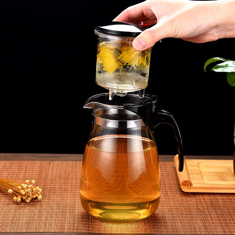 Ceainic din sticlă rezistentă la căldură, cu filtru pentru infuzie și separare ceai-apă, set cadou elegant cu ceainic și ceașcă
