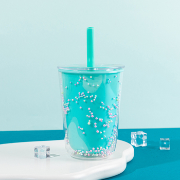 Pahar din plastic dublu pereți, mare capacitate, cu pai, pentru ceai cu lapte