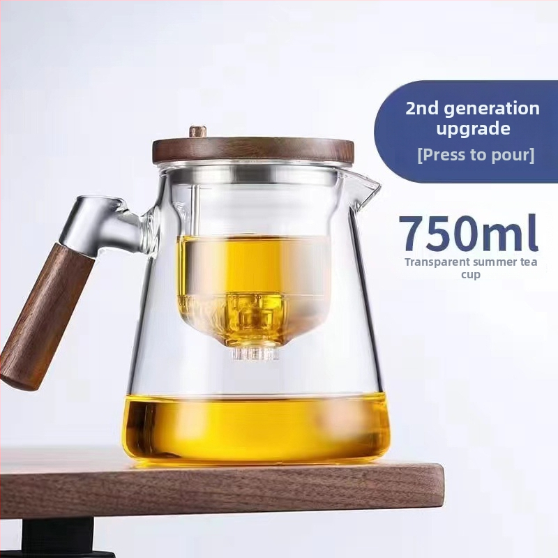 Ceainic elegant din sticlă borosilikată, cu separare ceai-apă, pentru uz casnic