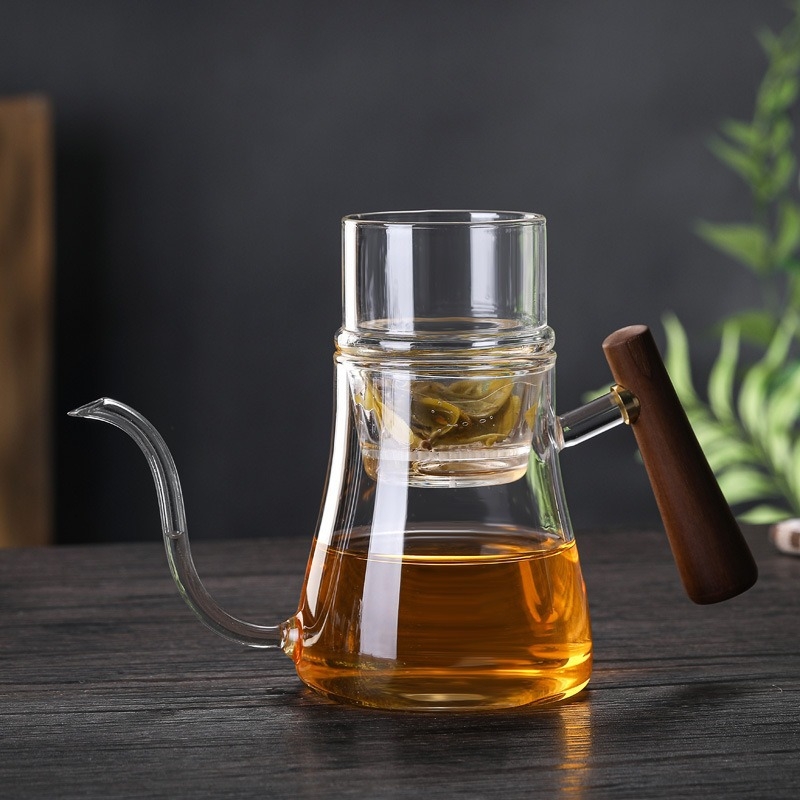 Ceainic din sticlă cu infuzor și filtru, ceainic pentru ceai cu flori, set pentru preparare manuală a ceaiului