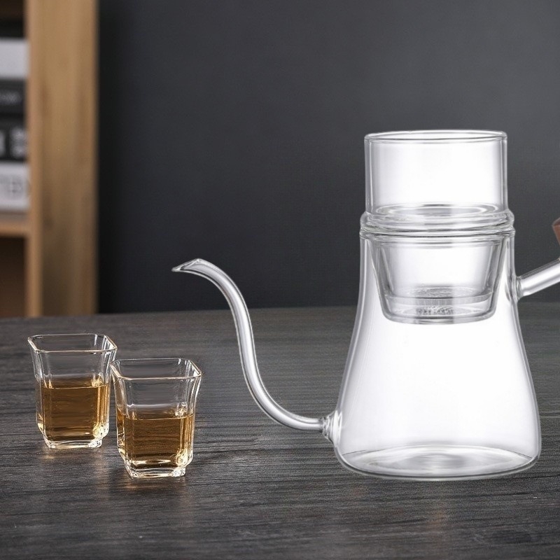 Ceainic din sticlă cu infuzor și filtru, ceainic pentru ceai cu flori, set pentru preparare manuală a ceaiului