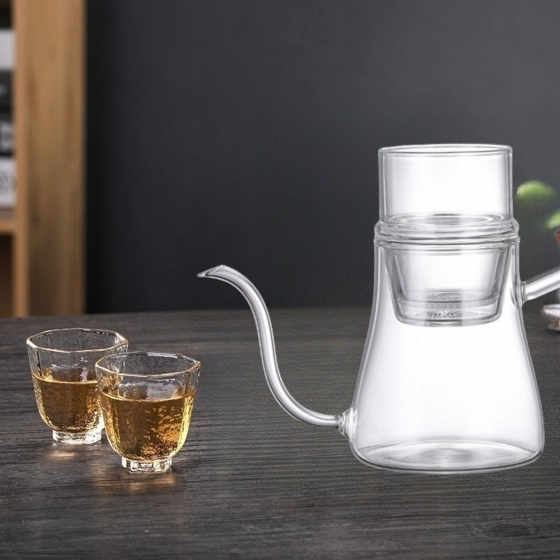 Ceainic din sticlă cu infuzor și filtru, ceainic pentru ceai cu flori, set pentru preparare manuală a ceaiului