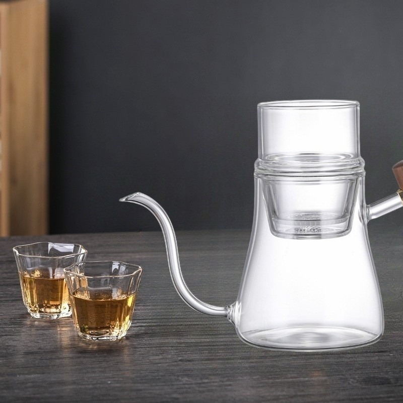 Ceainic din sticlă cu infuzor și filtru, ceainic pentru ceai cu flori, set pentru preparare manuală a ceaiului