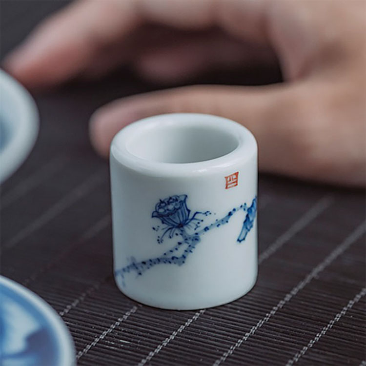 Set din ceramică, stil antic, albastru‑alb: capac și suport pentru cești, accesorii pentru ceai Kung Fu