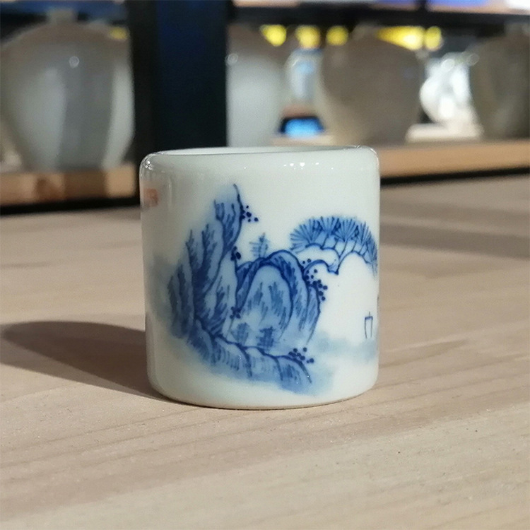 Set din ceramică, stil antic, albastru‑alb: capac și suport pentru cești, accesorii pentru ceai Kung Fu