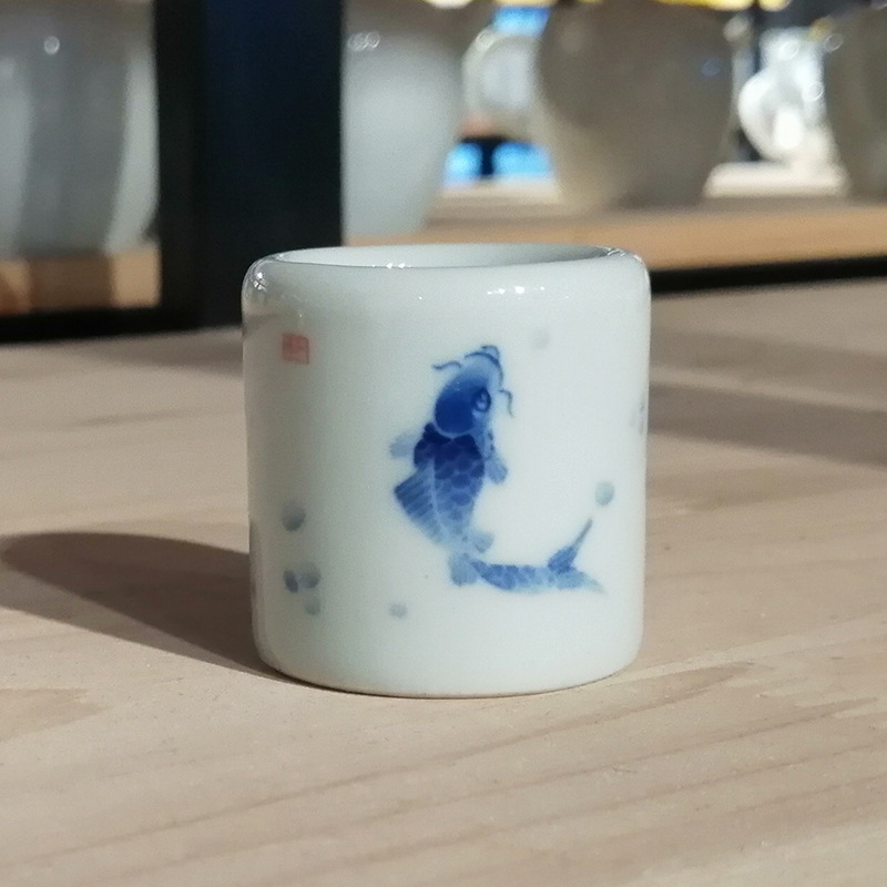 Set din ceramică, stil antic, albastru‑alb: capac și suport pentru cești, accesorii pentru ceai Kung Fu