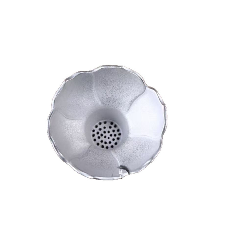 Infuzor de ceai mic, în formă de petală, cu suport pentru capac argintiu vintage, pentru ceremonia ceaiului