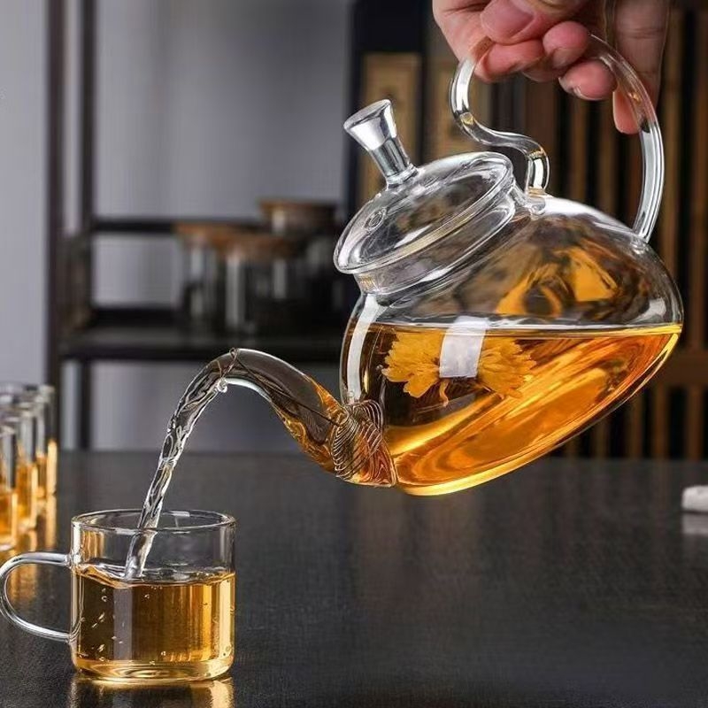Ceainic din sticlă cu mâner înalt și cioc lung, stil chinezesc, separator ceai-apă, set Gongfu pentru oaspeți, design coadă de Phoenix