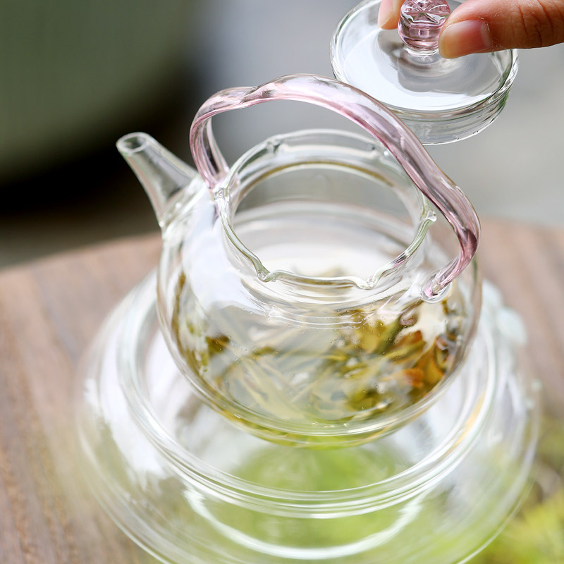 Ceainic din sticla borosilicat cu mâner, rezistent la temperaturi, pentru încălzire pe plită ceramică electrică, pentru uz casnic și de birou, pentru infuzarea ceaiului de flori