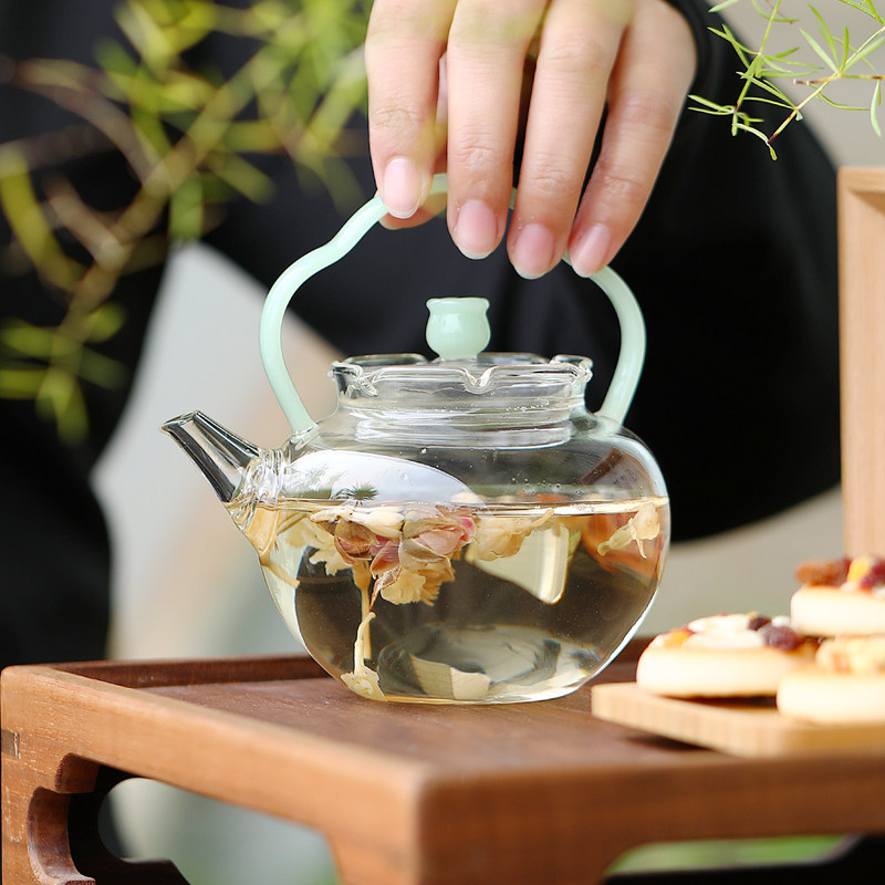 Ceainic din sticla borosilicat cu mâner, rezistent la temperaturi, pentru încălzire pe plită ceramică electrică, pentru uz casnic și de birou, pentru infuzarea ceaiului de flori