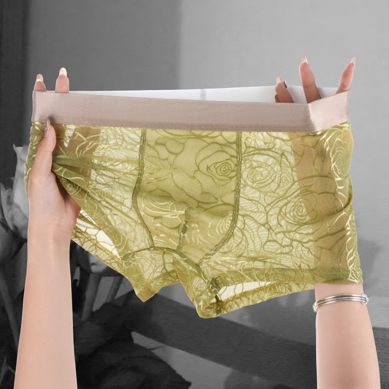 Muške bokserice od ledenog svile s čipkastim uzorkom, jacquard mreža, prozračne, luksuzne