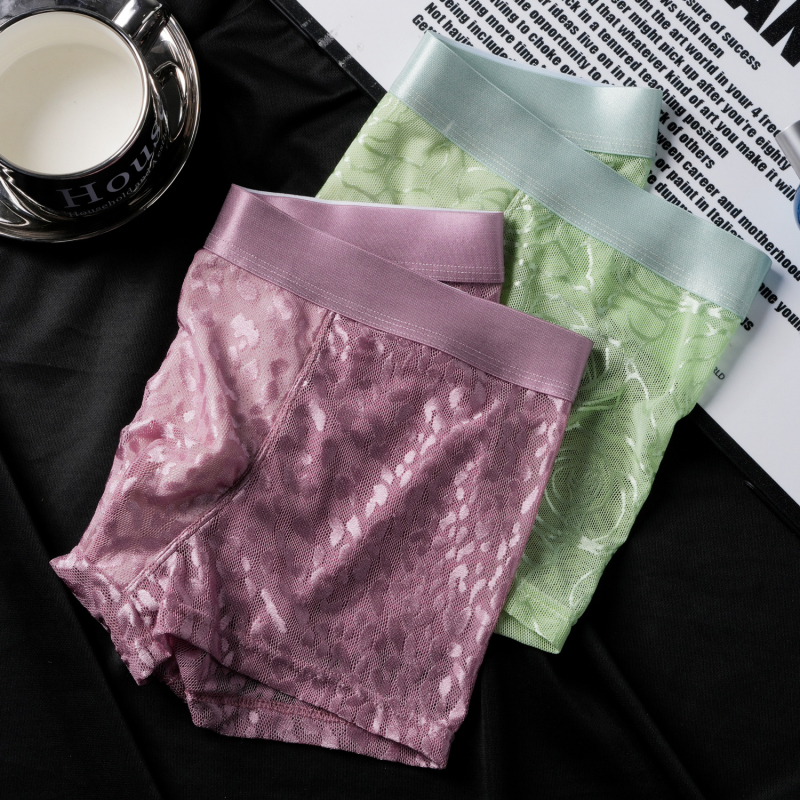 Muške bokserice od ledenog svile s čipkastim uzorkom, jacquard mreža, prozračne, luksuzne