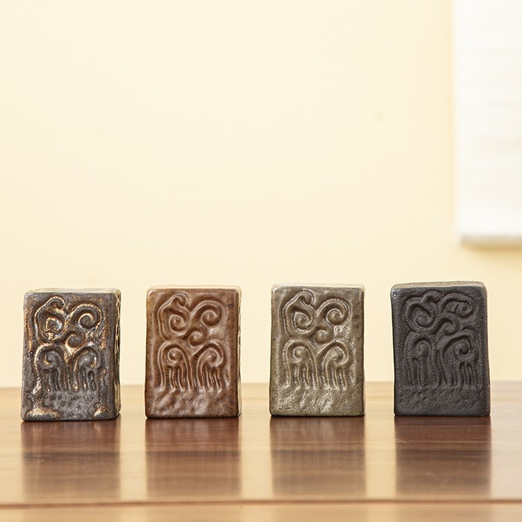 Accesoriu ceramic pentru ceai, retro, cu motiv gravat de nori, suport mare dreptunghiular pentru capac și bază de capac pentru ceainic, seturi chinezești de ceai