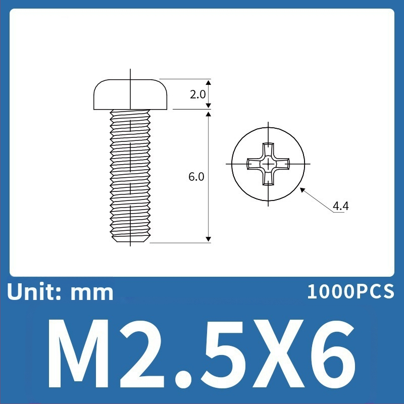 M2.5 nylonová skrutka s guľatou hlavou, krížová hlava (Phillips), nylonová matica, izolačná plastová skrutka