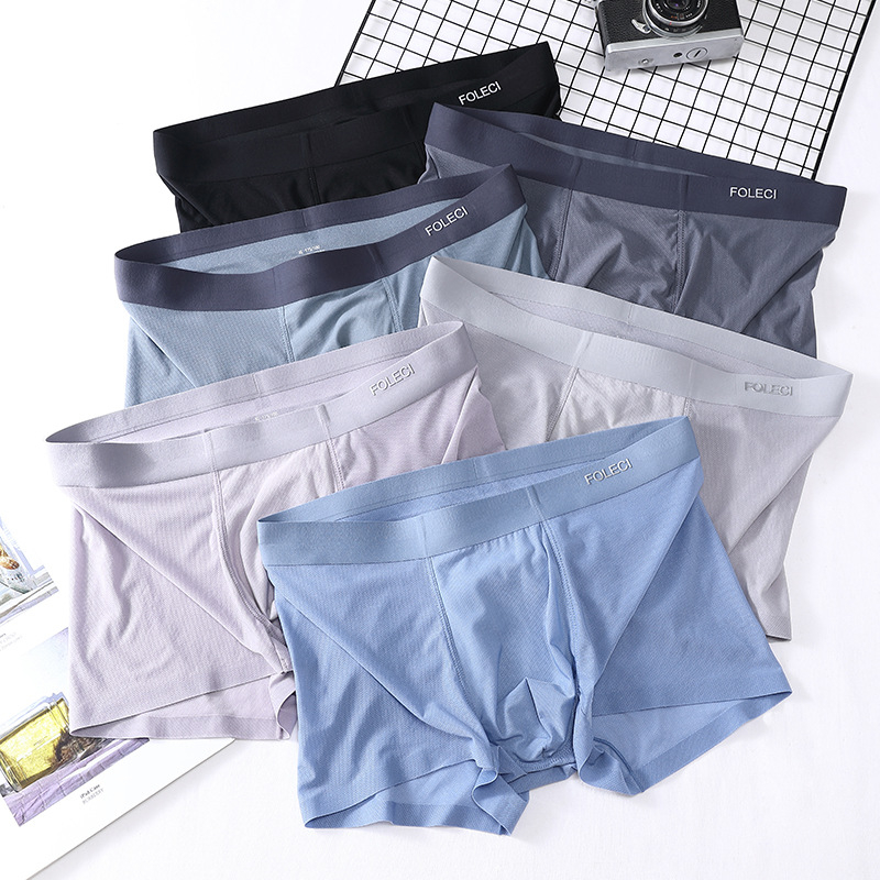 Egyszínű férfi boxeralsó, Ice Silk anyagból, lélegző hálószövés, nyári könnyű viselet