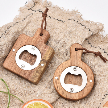 Deschizător de sticle de bere din lemn de acacia, magnet pentru frigider, deschizător creativ pentru capace cu gravură personalizată pentru promovare
