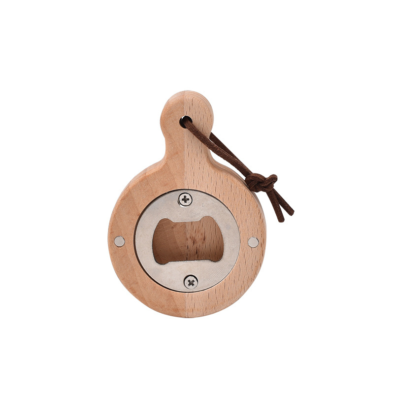 Deschizător de sticle de bere din lemn de acacia, magnet pentru frigider, deschizător creativ pentru capace cu gravură personalizată pentru promovare