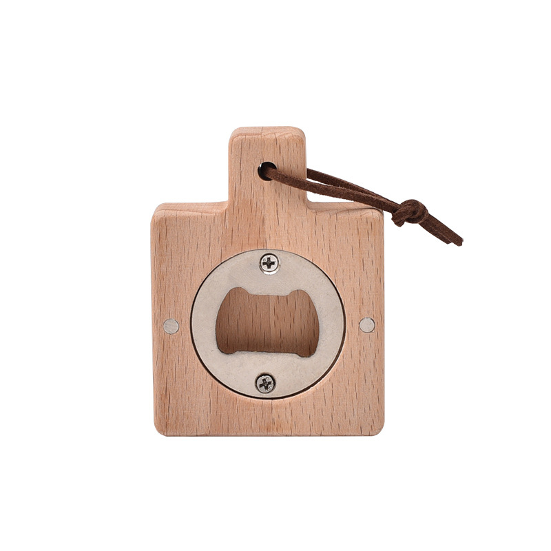 Deschizător de sticle de bere din lemn de acacia, magnet pentru frigider, deschizător creativ pentru capace cu gravură personalizată pentru promovare
