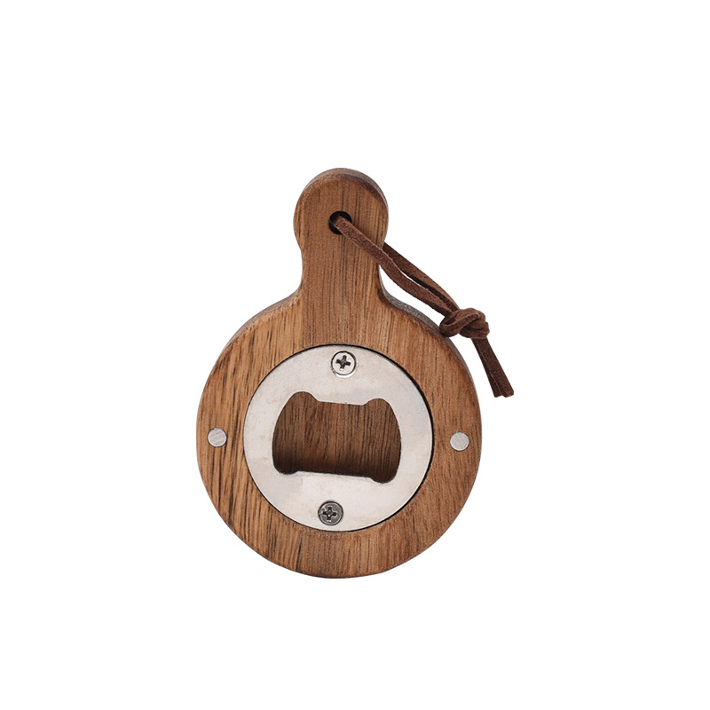 Deschizător de sticle de bere din lemn de acacia, magnet pentru frigider, deschizător creativ pentru capace cu gravură personalizată pentru promovare