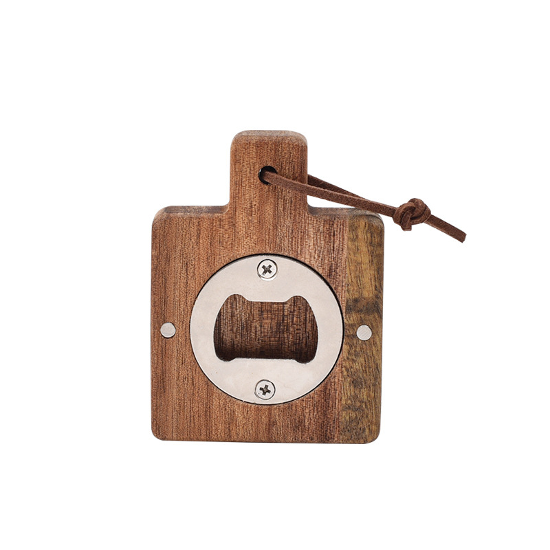 Deschizător de sticle de bere din lemn de acacia, magnet pentru frigider, deschizător creativ pentru capace cu gravură personalizată pentru promovare