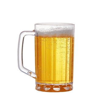 Pahar de bere de 500 ml cu mâner, din plastic transparent, gros