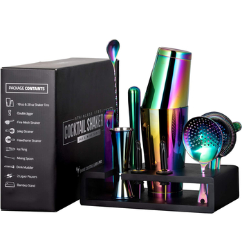 Set Boston din oțel inoxidabil multicolor pentru cocktailuri, shaker și instrumente de bar, 14 piese
