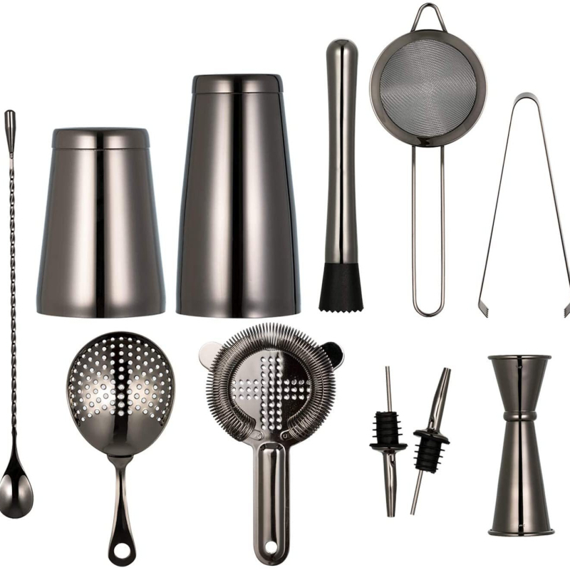 Set Boston din oțel inoxidabil multicolor pentru cocktailuri, shaker și instrumente de bar, 14 piese