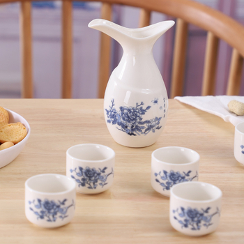 Set de sake din porțelan cu oase — stil japonez antic, ceramică, pot de sake și cupe, 5 piese, cu logo personalizat