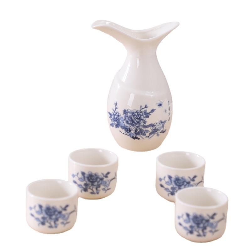 Set de sake din porțelan cu oase — stil japonez antic, ceramică, pot de sake și cupe, 5 piese, cu logo personalizat