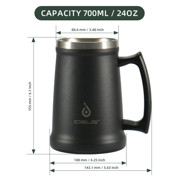 IDUES pahar de bere din oțel inoxidabil 304, 700 ml, cu mâner, stil nordic