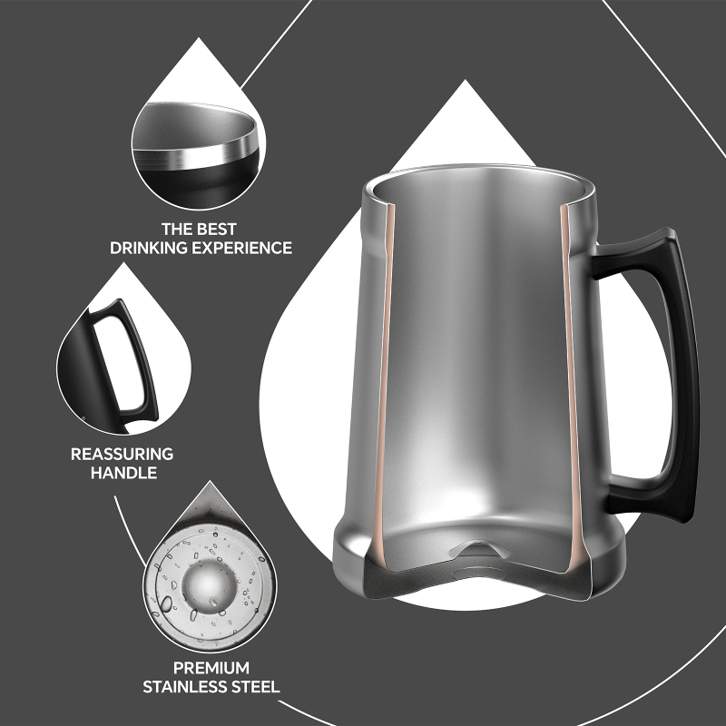 IDUES pahar de bere din oțel inoxidabil 304, 700 ml, cu mâner, stil nordic