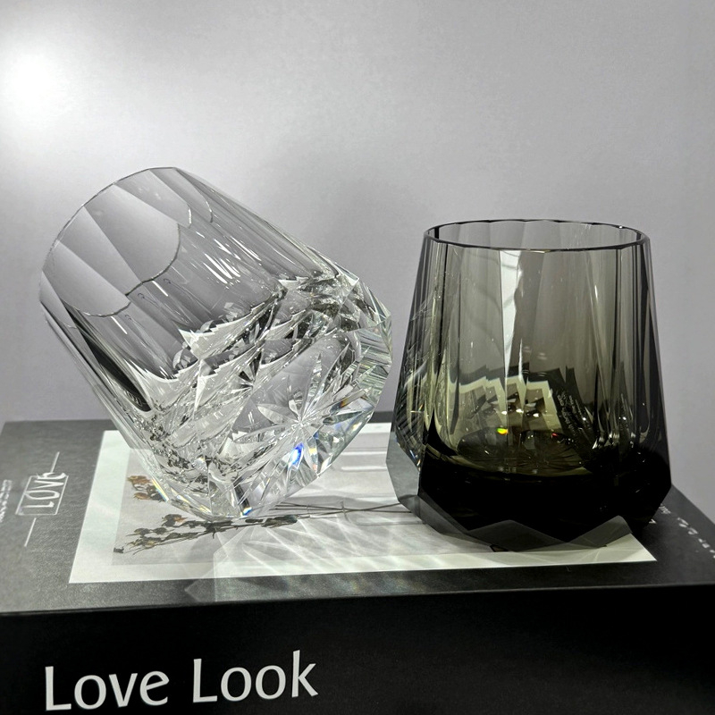 Schindler pahar de whisky din cristal K9 în stil Edo Kiriko japonez, cu Piatră Zeus — set cadou din cristal, lucrat manual, lux ușor