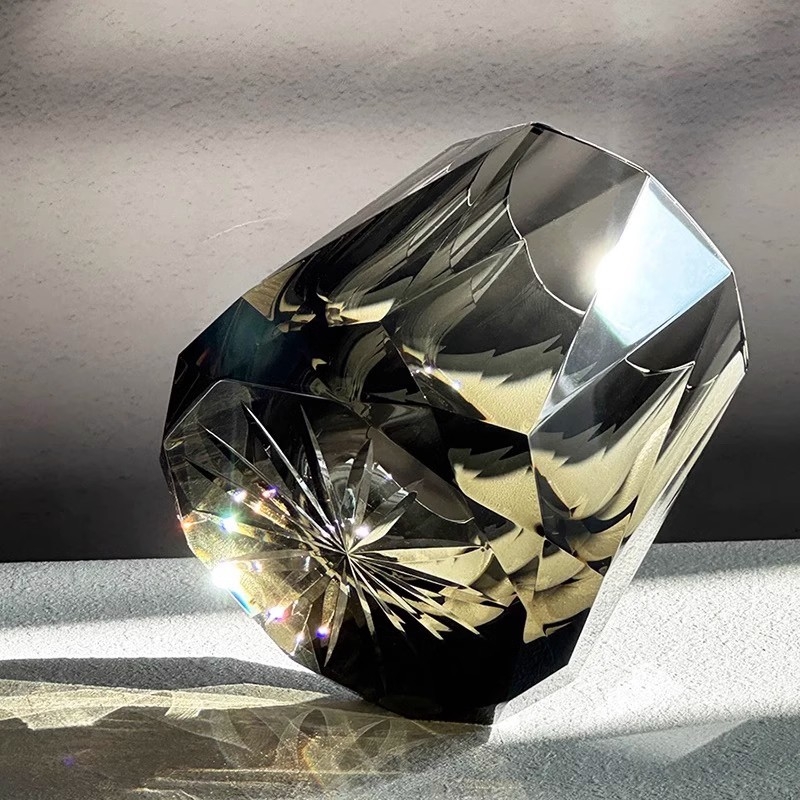 Schindler pahar de whisky din cristal K9 în stil Edo Kiriko japonez, cu Piatră Zeus — set cadou din cristal, lucrat manual, lux ușor
