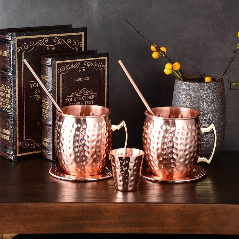 Pahar mini Moscow Mule din cupru pentru cocktailuri și bere, stil retro Bloom, capacitate 401–500 ml, opțiune de personalizare a logo-ului