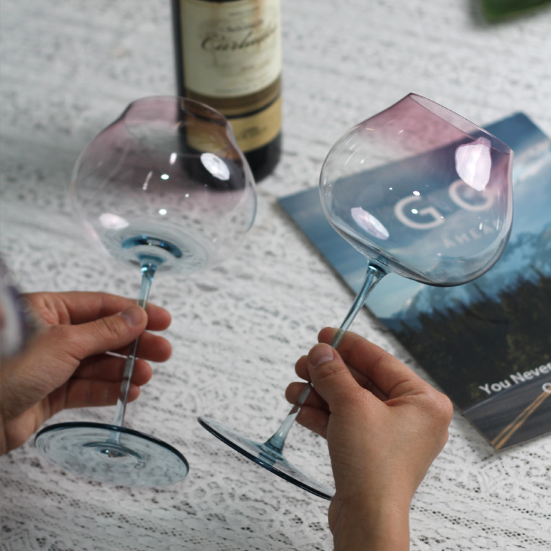 Pahar de vin roșu din cristal, cu senzație premium, picior înalt, cu gradient de culoare, pentru uz casnic, pahar creativ de șampanie
